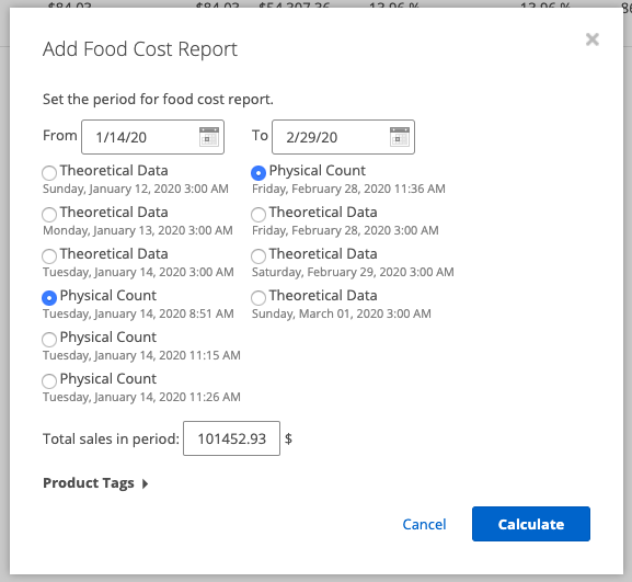 Inventory: Food Cost Report Support Center